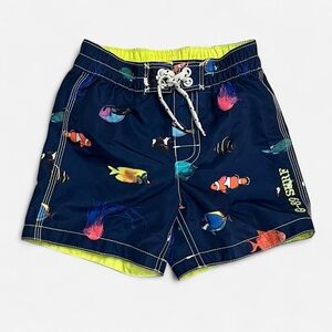 GAP Kids Navy Swim Trunks with Fish Print